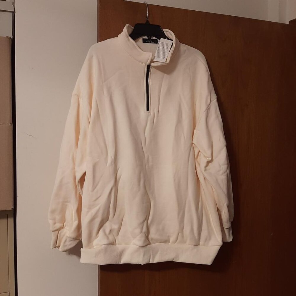 NEW Bag ! Trendy Queen Women Quarter Zip Pullover Oversiz Sweatshirt Cream Sz2XL